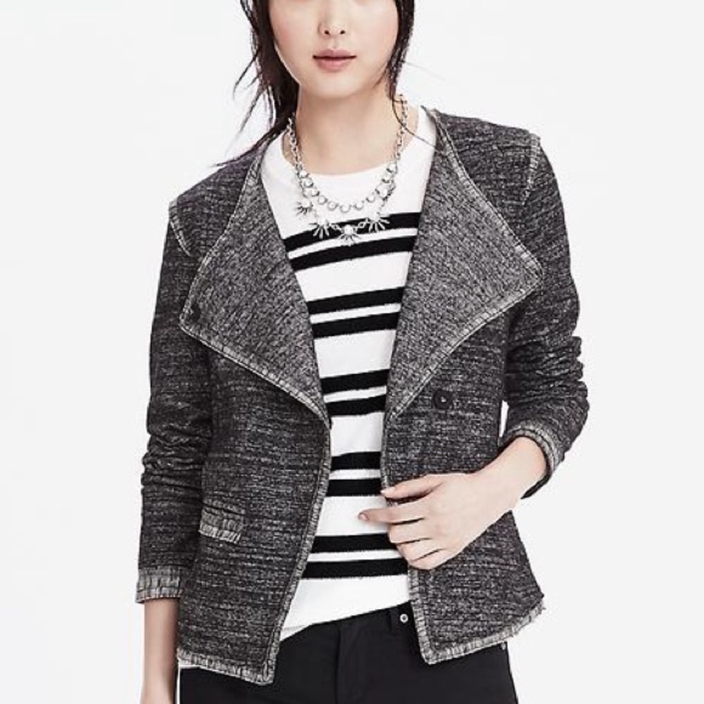 Banana Republic Grey Black Tweed Wool Snap Front Blazer Jacket Size XL